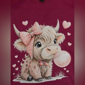AFTER HOLIDAY NEW Adorable Highland Cow Graphic T Shirt - Maroon